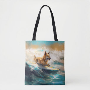 Finnish Lapphund Beach Surfing Painting Tote Bag