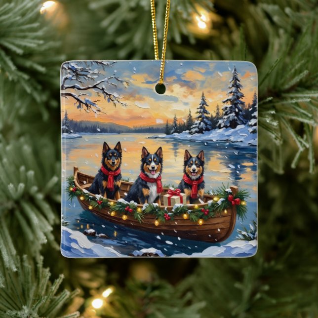 Finnish Lapphund Christmas Boat Holiday Ceramic Ornament (Tree)