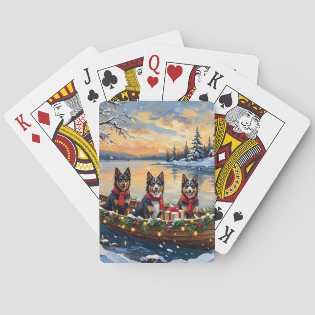 Finnish Lapphund Christmas Boat Holiday Playing Cards (Back)