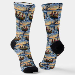 Finnish Lapphund Christmas Boat Holiday Socks
