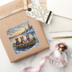 Finnish Lapphund Christmas Boat Holiday Square Sticker