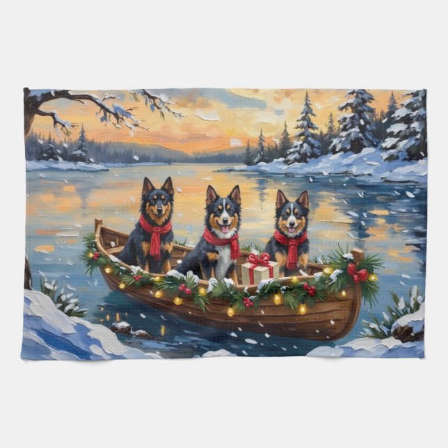 Finnish Lapphund Christmas Boat Holiday Tea Towel (Horizontal)