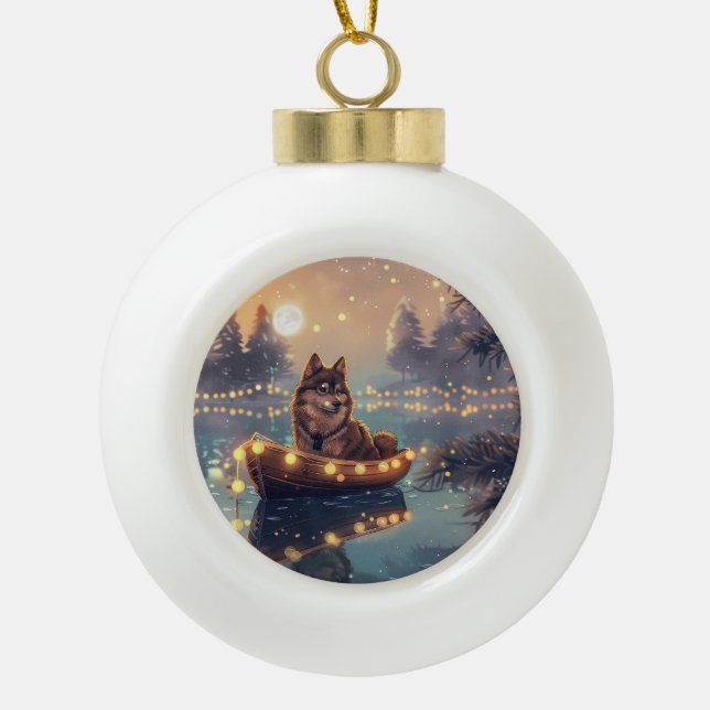 Finnish Lapphund Christmas Festive Voyage Ceramic Ball Christmas Ornament (Front)