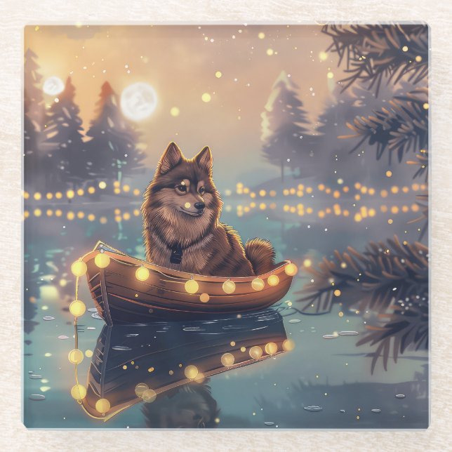 Finnish Lapphund Christmas Festive Voyage Glass Coaster (Front)