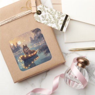 Finnish Lapphund Christmas Festive Voyage Square Sticker