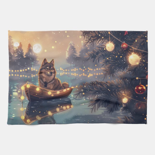 Finnish Lapphund Christmas Festive Voyage Tea Towel (Horizontal)