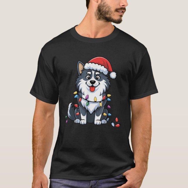 Finnish Lapphund Christmas Lights Xmas Dogs Gifts  T-Shirt (Front)