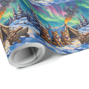 Finnish Lapphund Christmas Northern Lights Arctic  Wrapping Paper