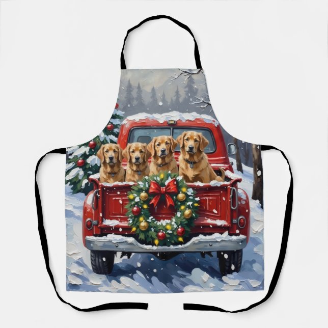 Finnish Lapphund Christmas Red Truck Holiday Apron (Front)