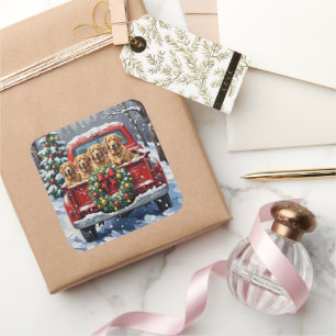 Finnish Lapphund Christmas Red Truck Holiday Square Sticker