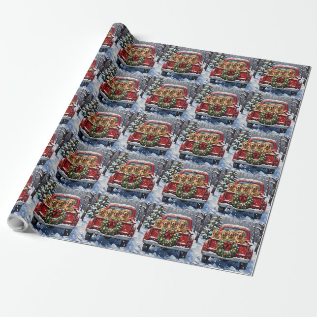 Finnish Lapphund Christmas Red Truck Holiday Wrapping Paper (Unrolled)