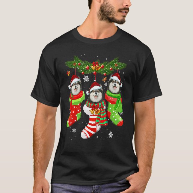 Finnish Lapphund Christmas Socks Tree Light Xmas S T-Shirt (Front)