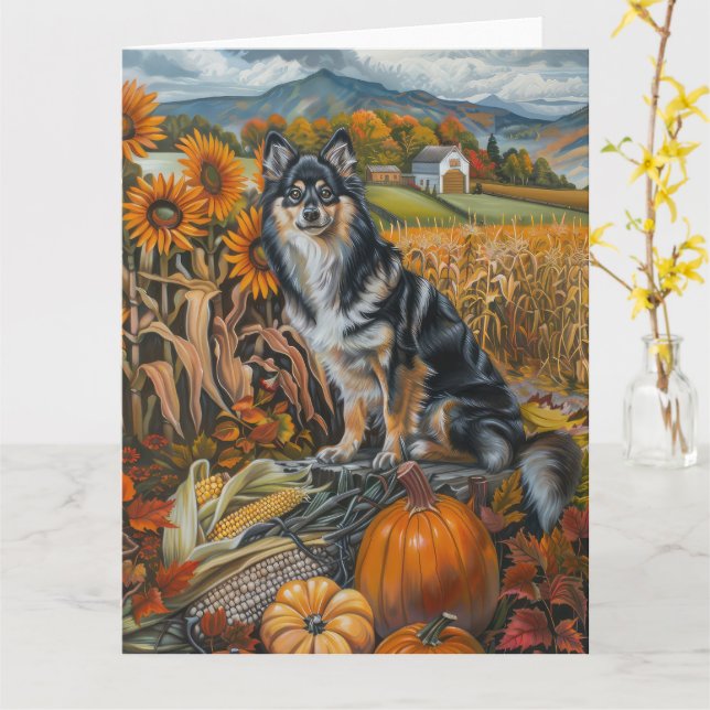 Finnish Lapphund Dog Autumn Harvest Thanksgiving Card (Yellow Flower)