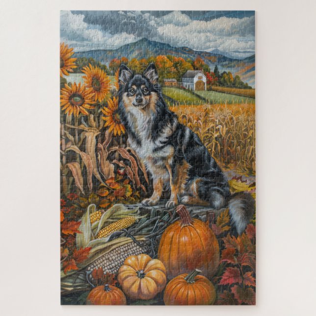 Finnish Lapphund Dog Autumn Harvest Thanksgiving Jigsaw Puzzle (Vertical)