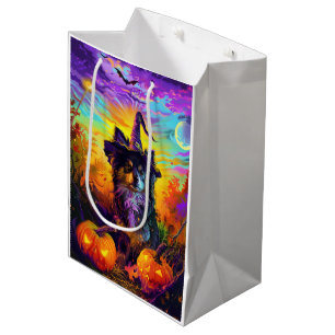 Finnish Lapphund Dog Halloween Witch And Pumpkin Medium Gift Bag