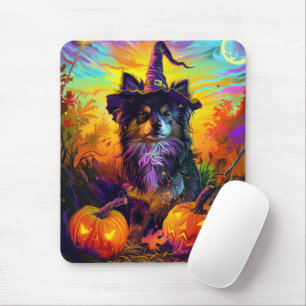 Finnish Lapphund Dog Halloween Witch And Pumpkin Mouse Mat