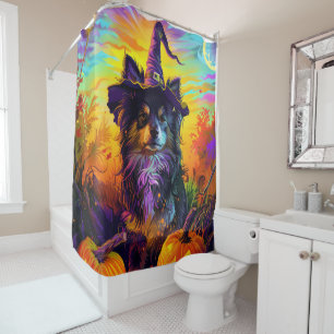 Finnish Lapphund Dog Halloween Witch And Pumpkin Shower Curtain