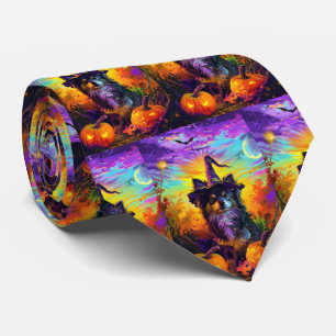 Finnish Lapphund Dog Halloween Witch And Pumpkin Tie