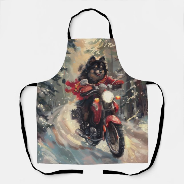 Finnish Lapphund Dog Riding Motorcycle Christmas  Apron (Front)