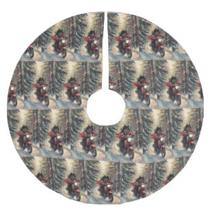 Finnish Lapphund Dog Riding Motorcycle Christmas Brushed Polyester Tree Skirt
