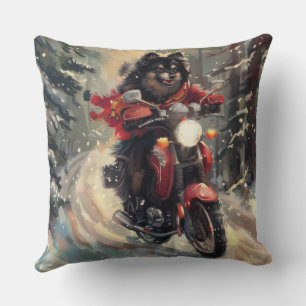 Finnish Lapphund Dog Riding Motorcycle Christmas Cushion