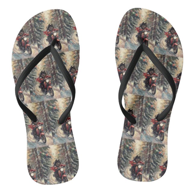 Finnish Lapphund Dog Riding Motorcycle Christmas  Flip Flops (Footbed)