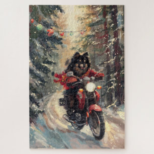 Finnish Lapphund Dog Riding Motorcycle Christmas  Jigsaw Puzzle