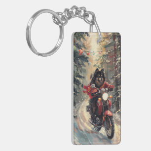 Finnish Lapphund Dog Riding Motorcycle Christmas  Key Ring