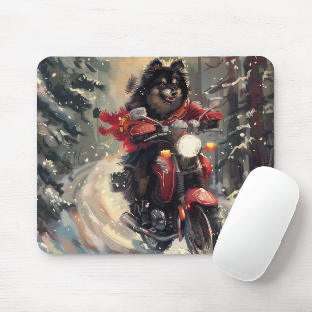 Finnish Lapphund Dog Riding Motorcycle Christmas  Mouse Mat (With Mouse)