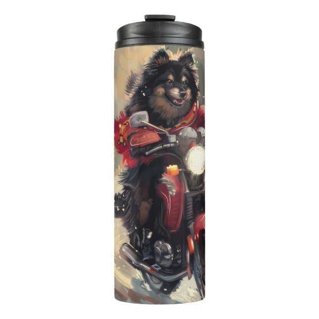 Finnish Lapphund Dog Riding Motorcycle Christmas  Thermal Tumbler (Front)