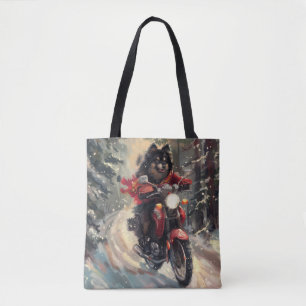 Finnish Lapphund Dog Riding Motorcycle Christmas Tote Bag