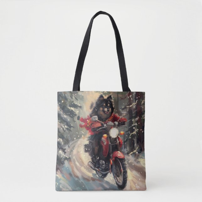 Finnish Lapphund Dog Riding Motorcycle Christmas  Tote Bag (Front)