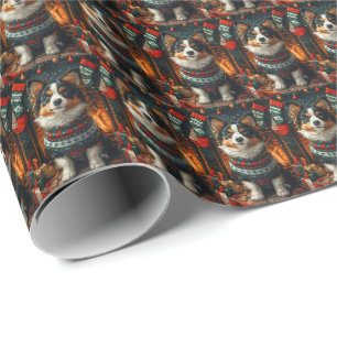 Finnish Lapphund Dog With Christmas Gift Fireplace Wrapping Paper