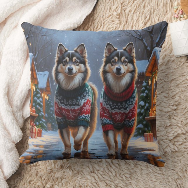 Finnish Lapphund Dogs Christmas Snow Holiday Cushion (Blanket)