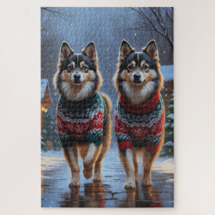 Finnish Lapphund Dogs Christmas Snow Holiday Jigsaw Puzzle
