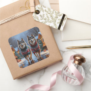 Finnish Lapphund Dogs Christmas Snow Holiday Square Sticker