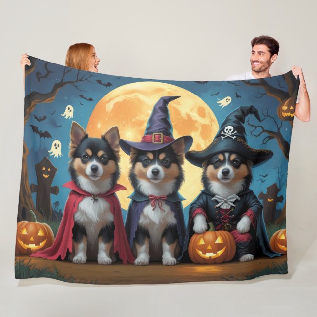 Finnish Lapphund Dogs Pumpkin Halloween Funny Fleece Blanket (In Situ)