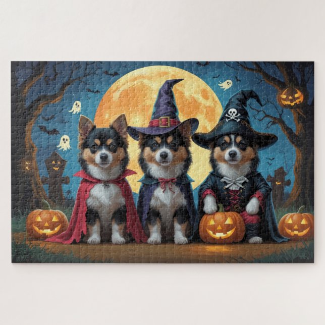 Finnish Lapphund Dogs Pumpkin Halloween Funny Jigsaw Puzzle (Horizontal)