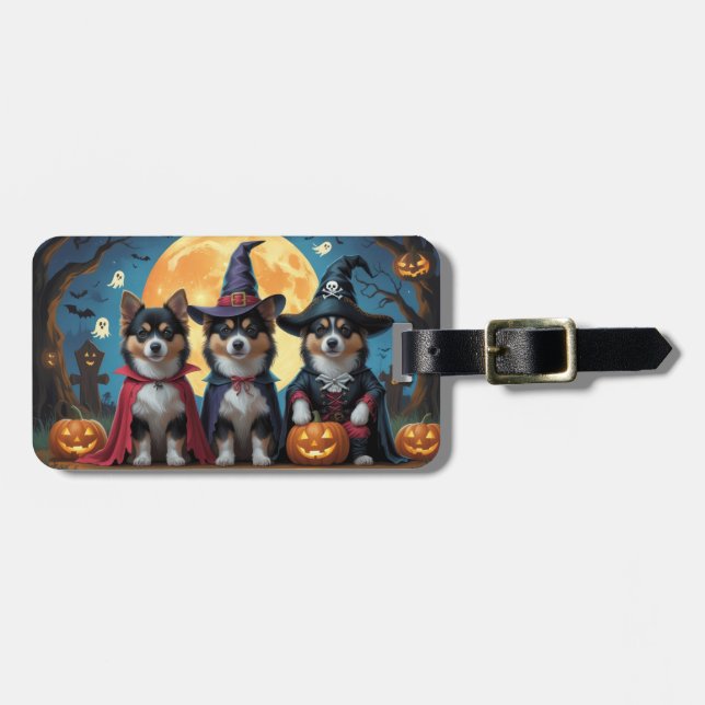 Finnish Lapphund Dogs Pumpkin Halloween Funny Luggage Tag (Front Horizontal)