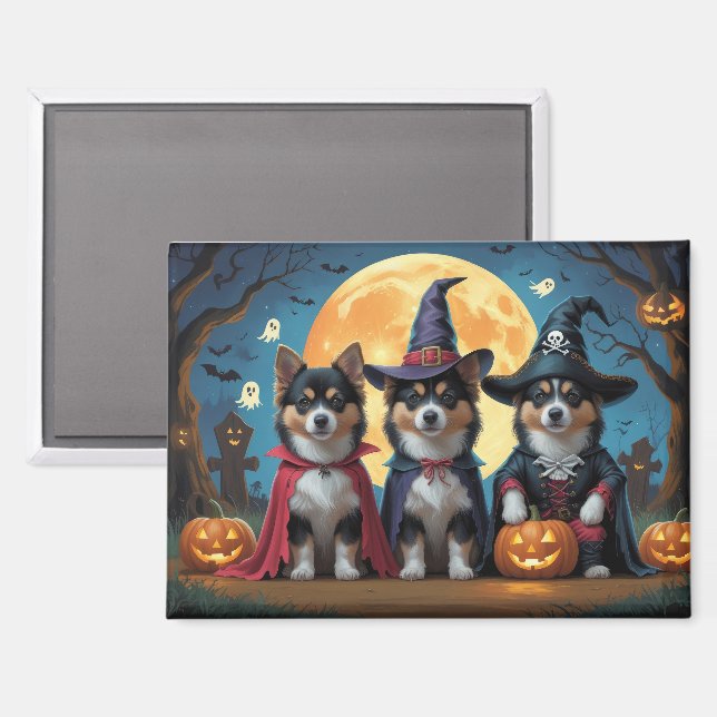 Finnish Lapphund Dogs Pumpkin Halloween Funny Magnet (Front/Back)