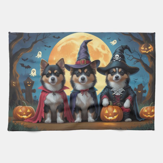 Finnish Lapphund Dogs Pumpkin Halloween Funny Tea Towel (Horizontal)