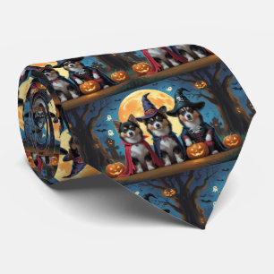 Finnish Lapphund Dogs Pumpkin Halloween Funny Tie