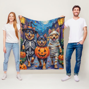 Finnish Lapphund Dogs Trick-or-Treating Halloween Fleece Blanket