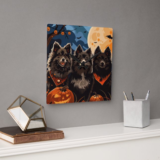 Finnish Lapphund Halloween Spooky Square Wall Clock (Office)