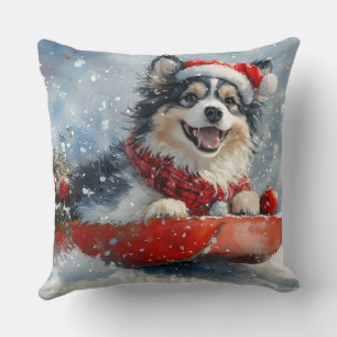 Finnish Lapphund in Sledge Let it Snow Christmas Cushion