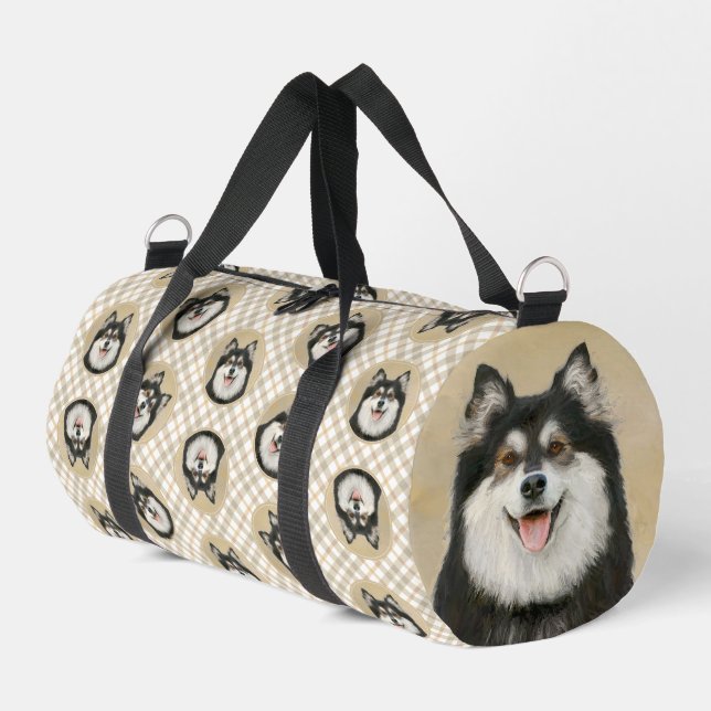 Finnish Lapphund Painting Black and Tan Dog Art Duffle Bag (Left Corner)