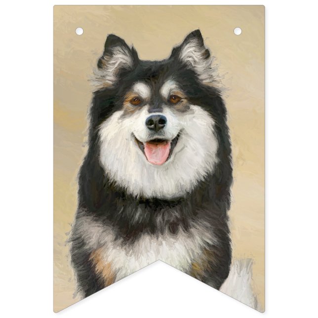 Finnish Lapphund Painting - Cute Original Dog Art Bunting (First Flag)