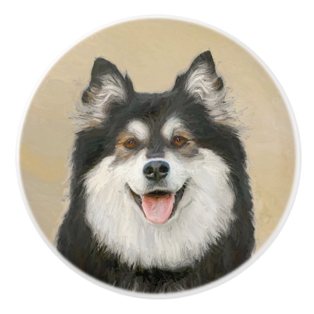Finnish Lapphund Painting - Cute Original Dog Art Ceramic Knob (Front)