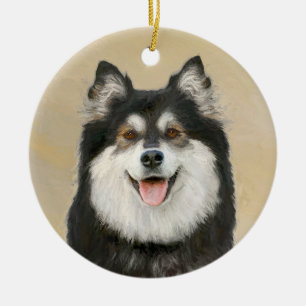 Finnish Lapphund Painting - Cute Original Dog Art Ceramic Tree Decoration