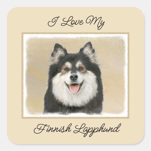 Finnish Lapphund Painting - Cute Original Dog Art Square Sticker (Front)